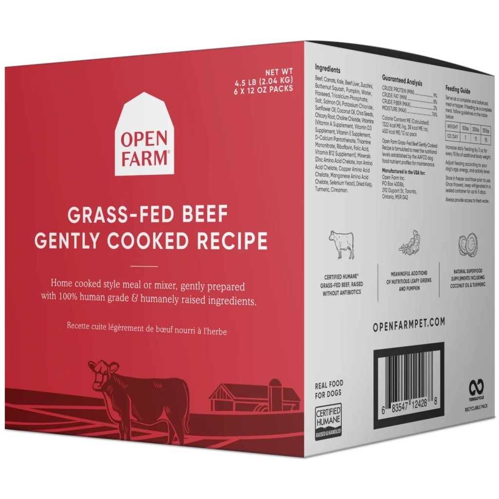 Open Farm Grass-Fed Gently Cooked Beef Dog Food 4.5lbs 6 x 12oz