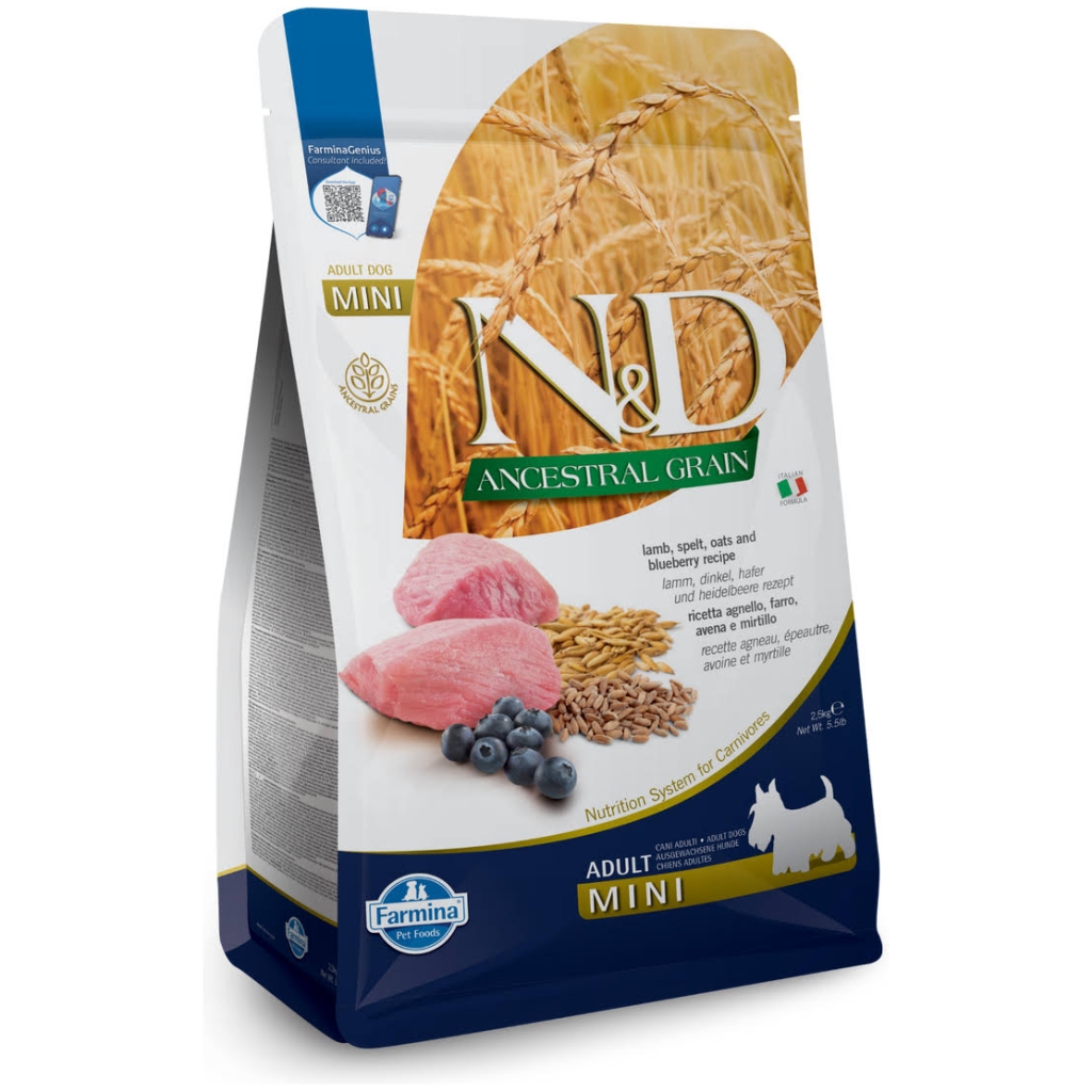 Farmina N&D Ancestral Grain Lamb & Blueberry Mini Adult Dry Dog Food 15.4lbs (7 kg)