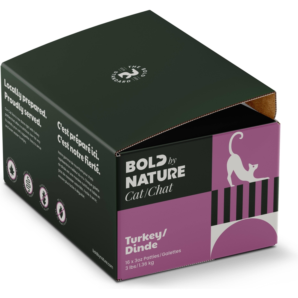 Bold By Nature Cat Food Raw Turkey Patties 16 x 3oz  3 Lb