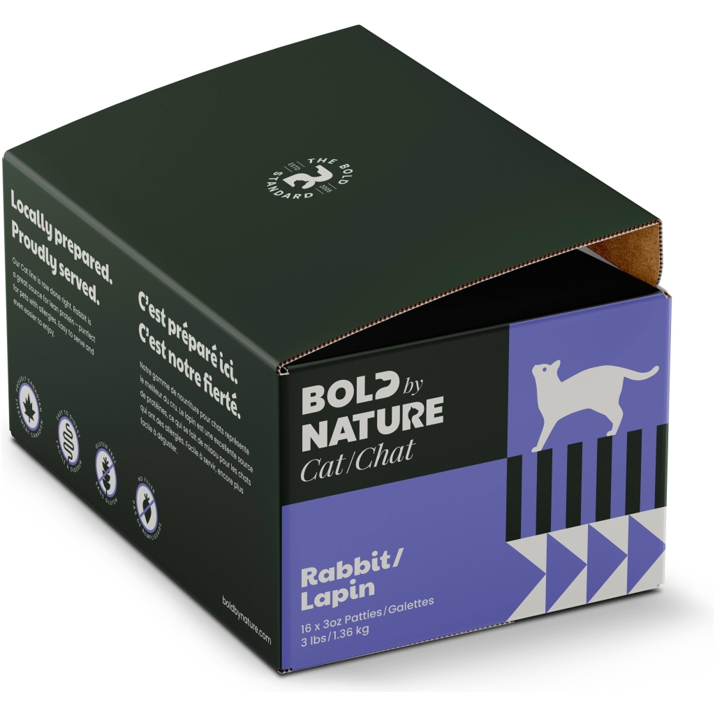 Bold By Nature Cat Raw Rabbit Patties, 16 x 3oz 3-lb
