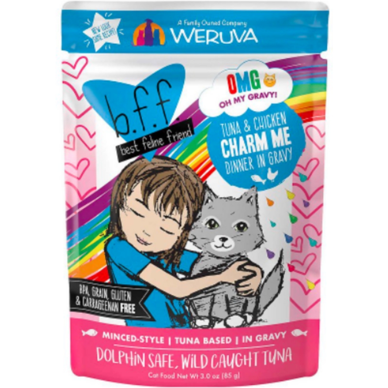 Weruva BFF Oh My Gravy! Charm Me Tuna & Chicken Dinner In Gravy Grain-Free Wet Cat Food Pouch, 3 oz