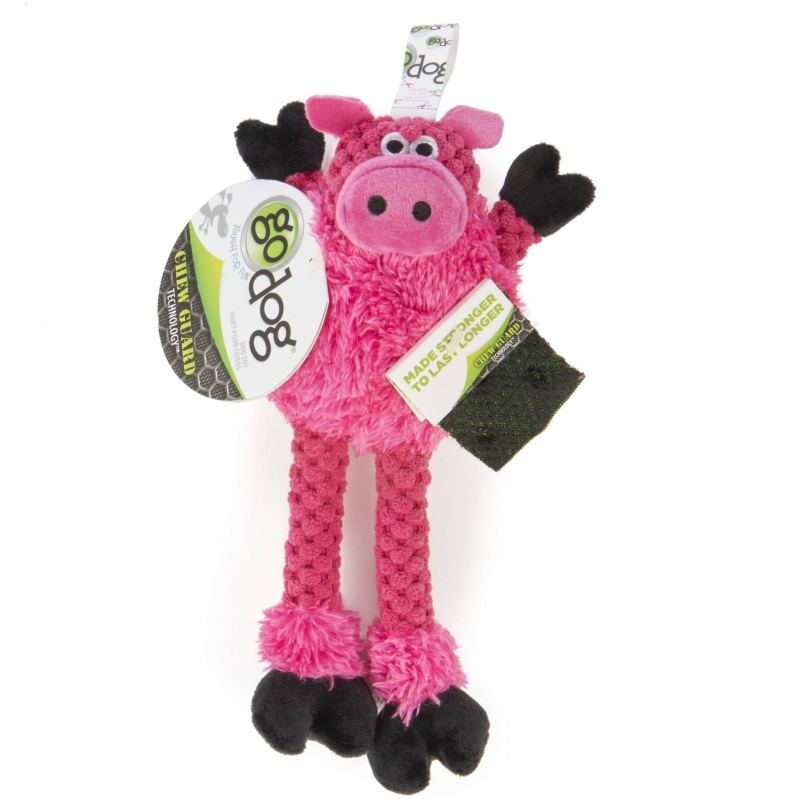 goDog Checkers Skinny Durable Plush Dog Toy Pig Small