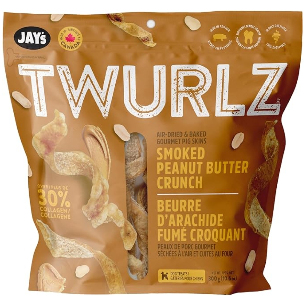 Jay's Twurlz Smoked Peanut Butter Crunch Air-Dried Pig Skin Chews (300 g)