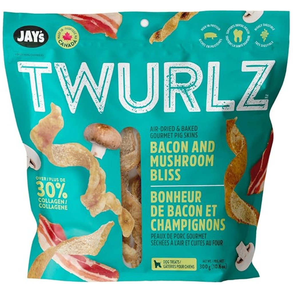 Jay’s Twurlz Bacon & Mushroom Bliss Pig Skin Dog Treats (300 g)
