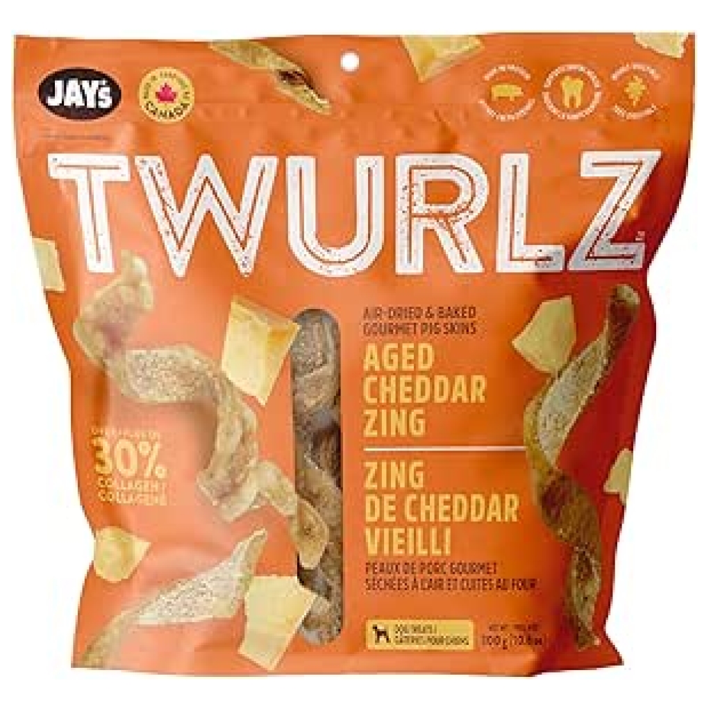 Jay’s Twurlz Aged Cheddar Pig Skin Dog Chews (300 g)