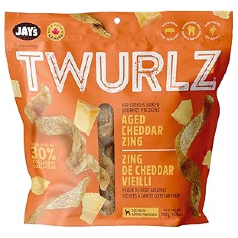 Jay’s Twurlz Aged Cheddar Pig Skin Dog Chews (300 g)