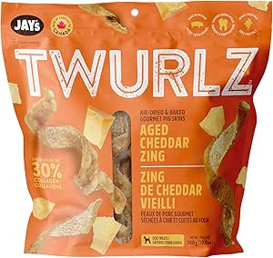 Jay’s Twurlz Aged Cheddar Pig Skin Dog Chews (300 g)