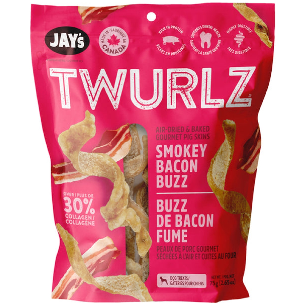 Jay's Twurlz Smokey Bacon Buzz Air-Dried Pig Skin Chews (75 g)