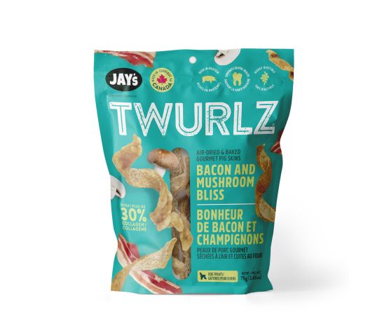 Jay’s Twurlz Bacon & Mushroom Bliss Pig Skin Dog Treats (75 g)