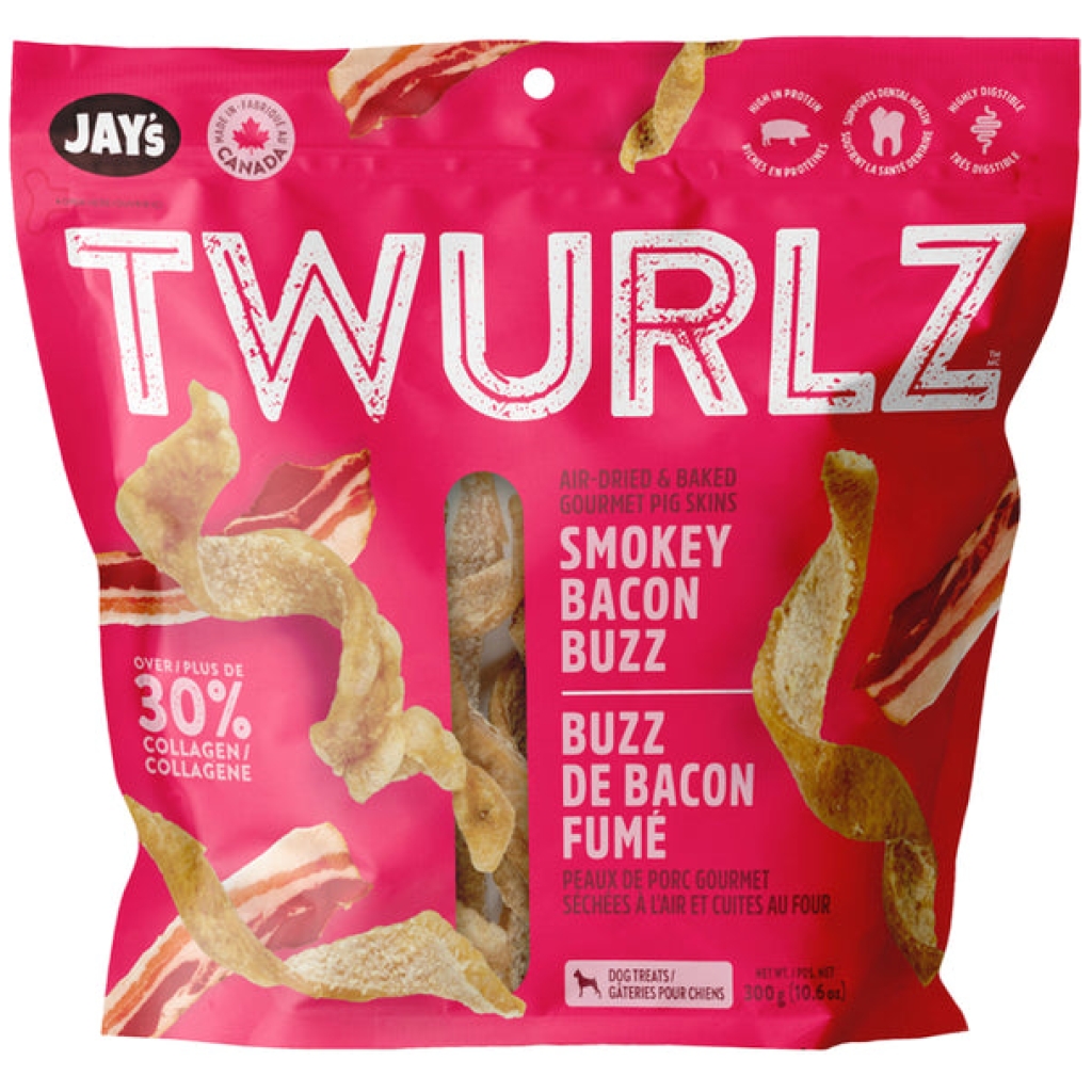 Jay's Twurlz Smokey Bacon Buzz Air-Dried Pig Skin Chews (300 g)